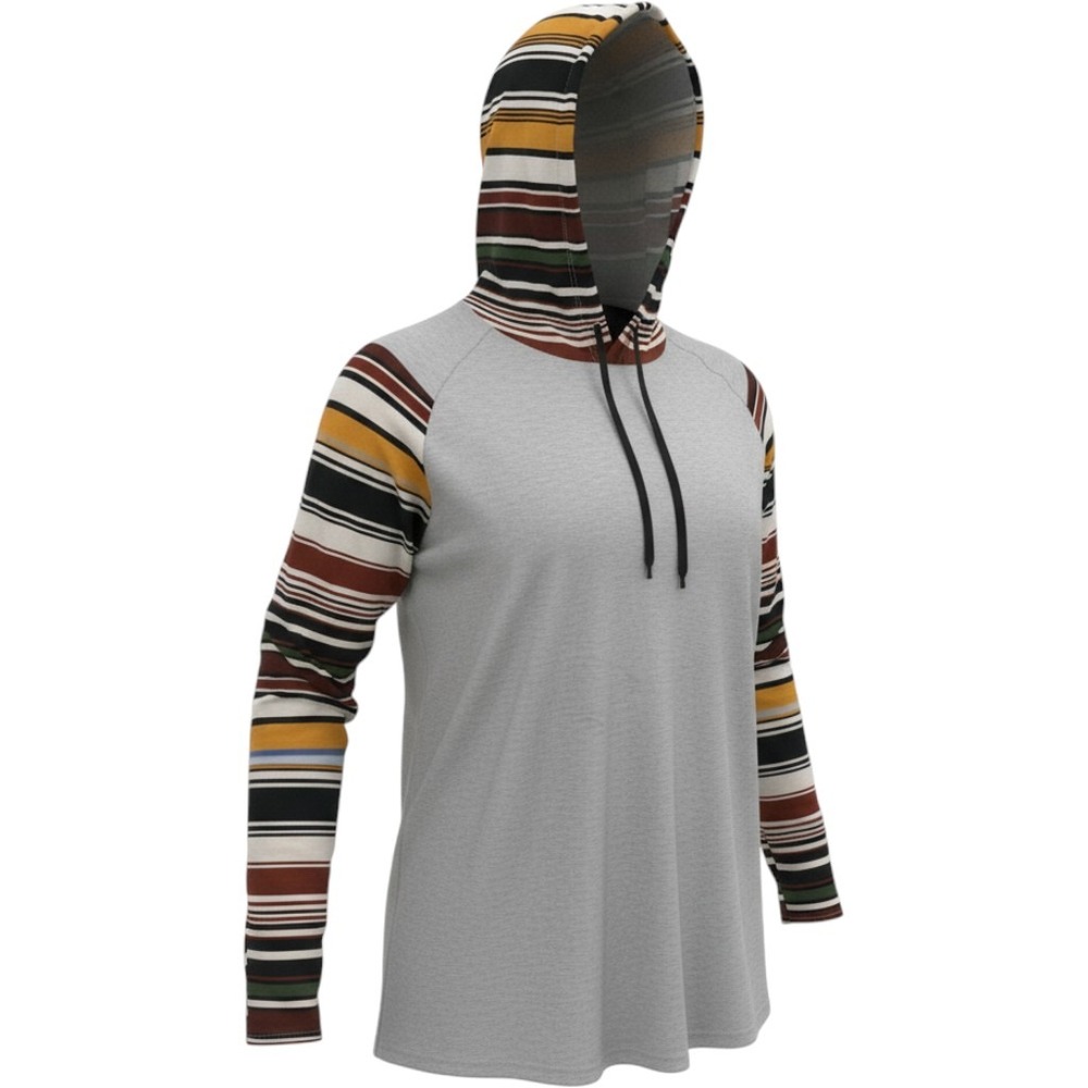 White Birch Womens Gray Striped Raglan Long Sleeve Hoodie Large Made in USA